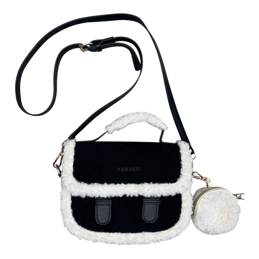 YAMANNI Y2K Faux Shearling Crossbody Bag Coin Purse Black Cream Teddy Bag